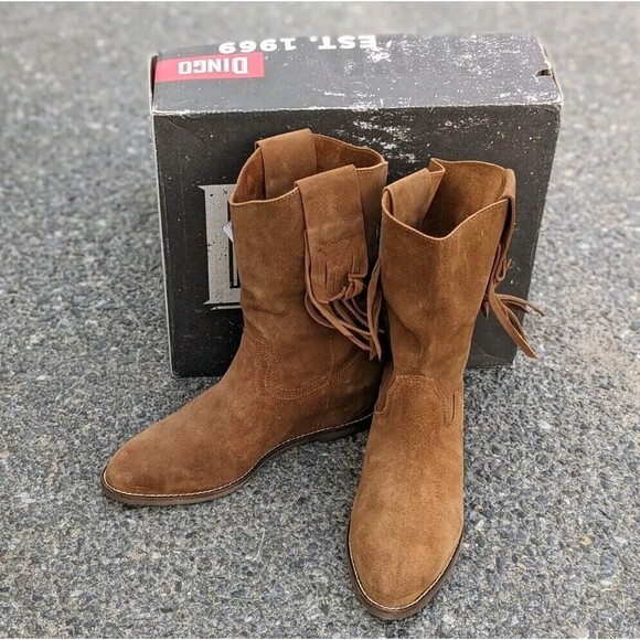 Dingo 1969 Size 10M Women's Kelsey Suede Fringed Hidden Wedge Western Boots - Picture 2 of 10